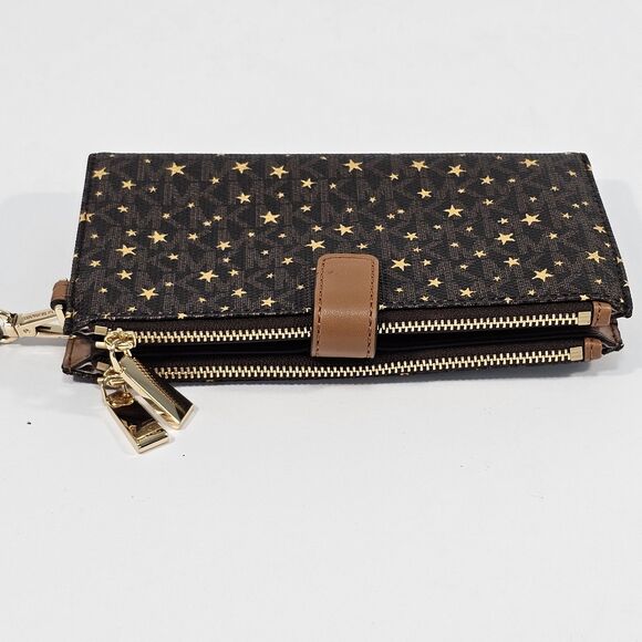 MICHAEL Michael Kors Adele Star Embellished Logo Smartphone Wallet Brown Gold - Picture 9 of 10